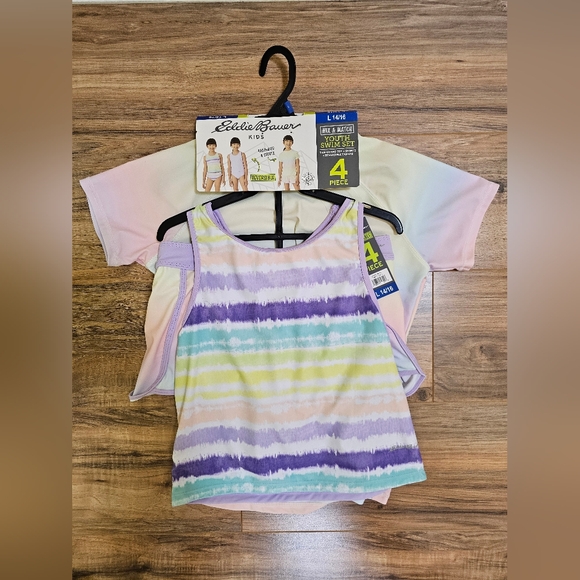 Eddie Bauer Girls 4 Piece Reversible Swimsuit Set ,size L 14/16 - Picture 1 of 10